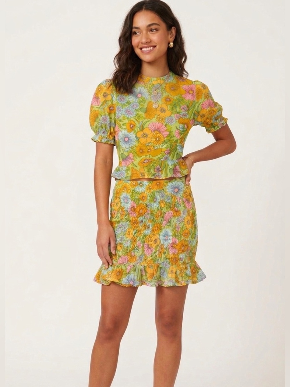 Nine Lives Bazaar Eva mini skirt set Surreal top size 6